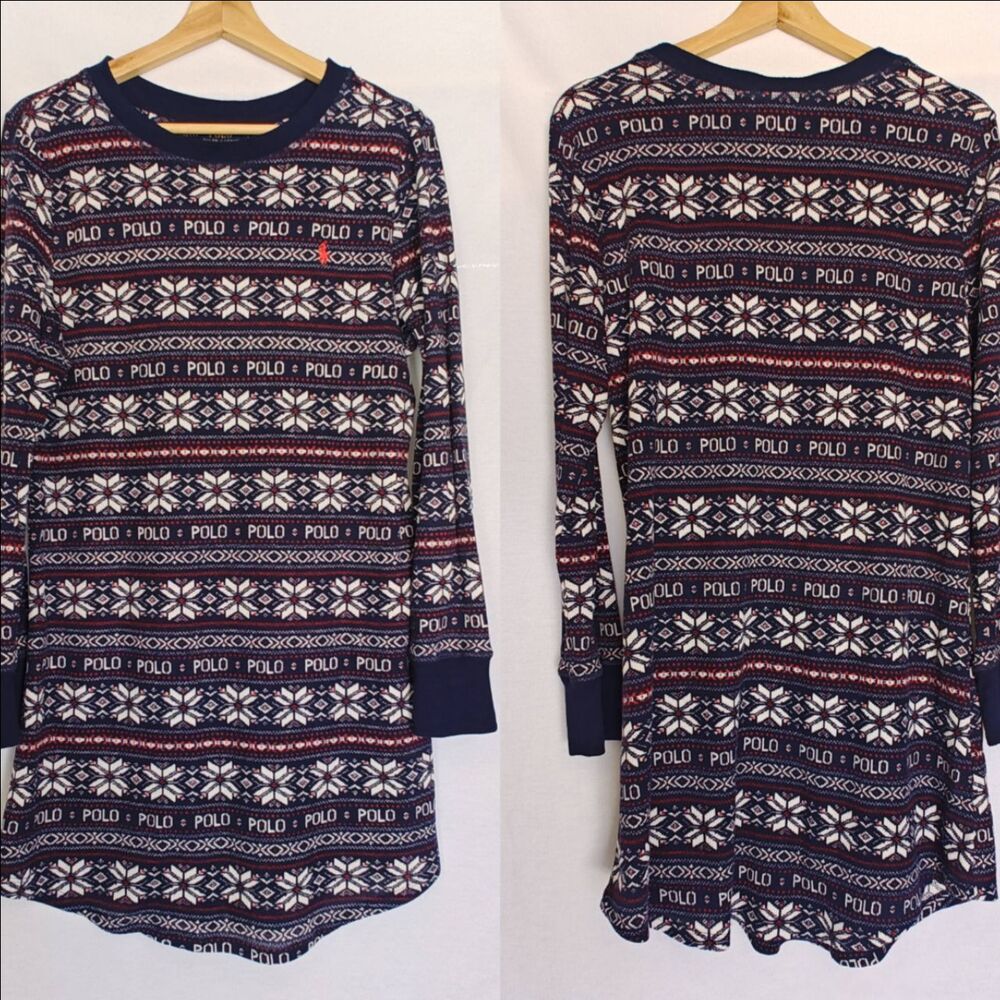 Polo Ralph Lauren Sleep Shirt Fair Isle Crewneck‎ Blue Red White Long Sleeve L